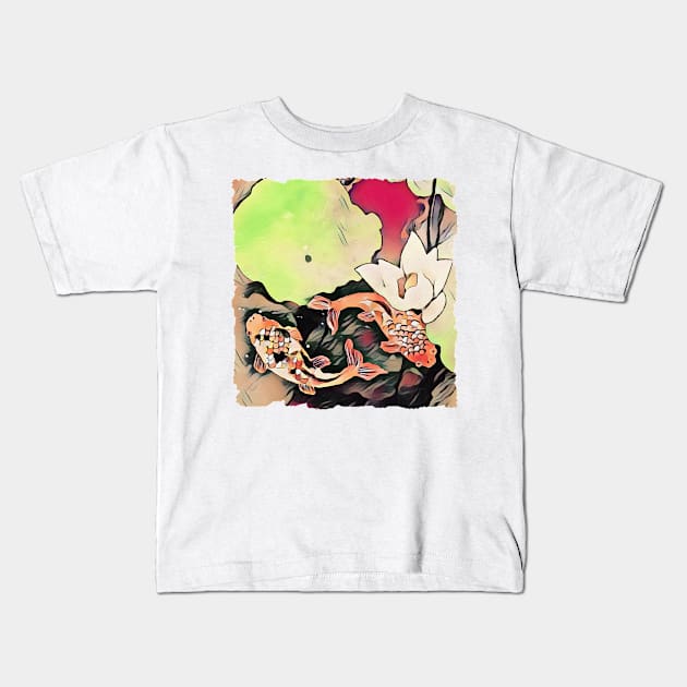 Oriental Koi Pond Kids T-Shirt by PhotoArts